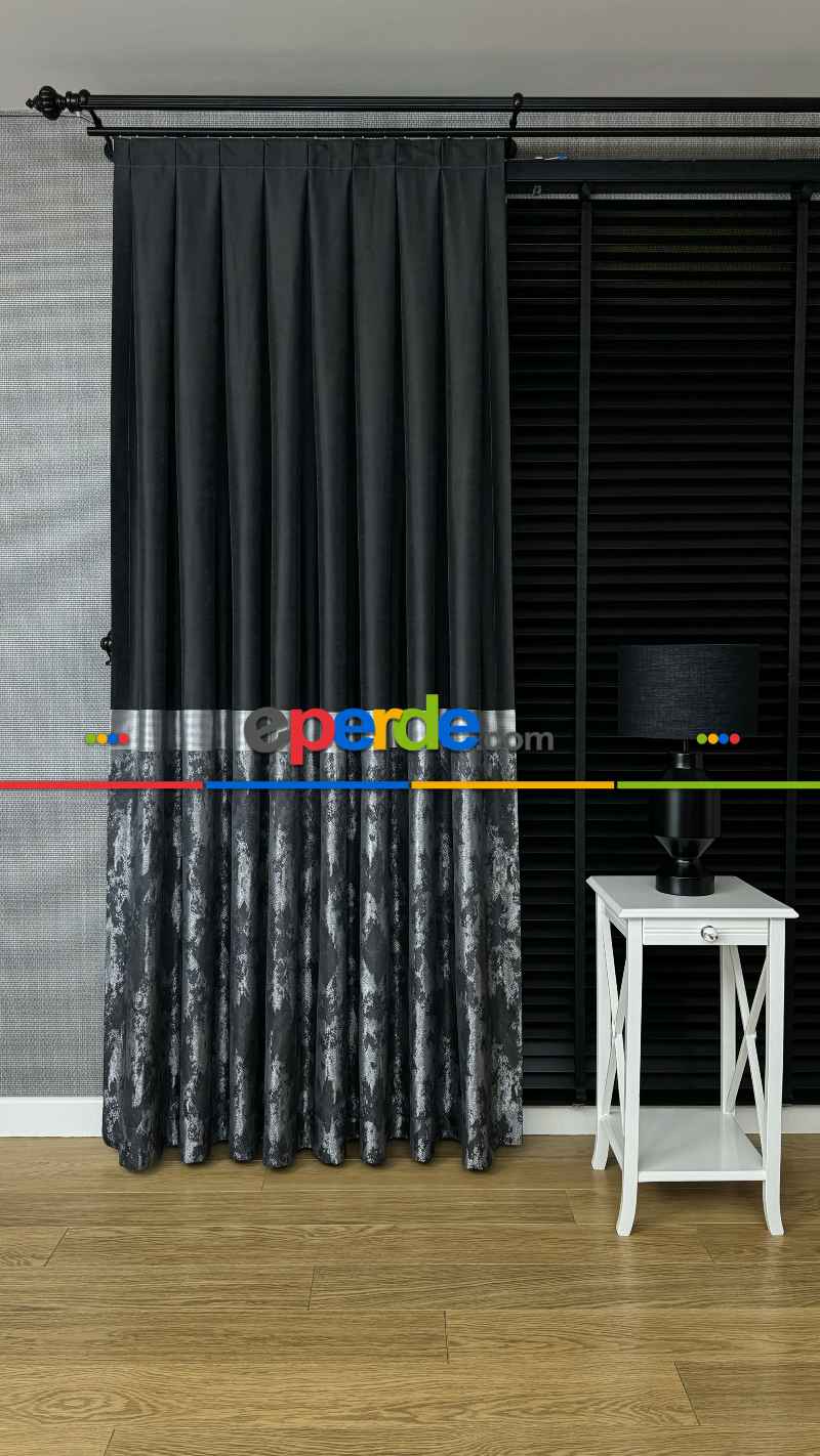 Siyah Gümüş Jakar Dokuma Fon Perde - Premium Kalite Serisi Ağır Gramajlı