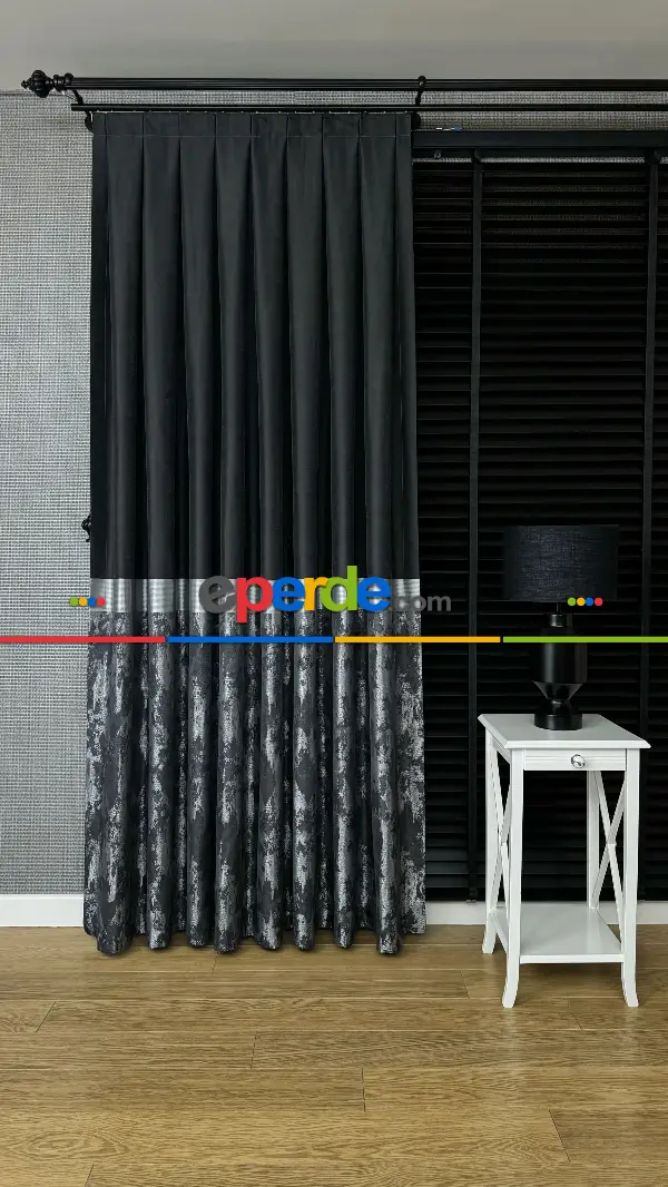 Siyah Gümüş Jakar Dokuma Fon Perde - Premium Kalite Serisi Ağır Gramajlı