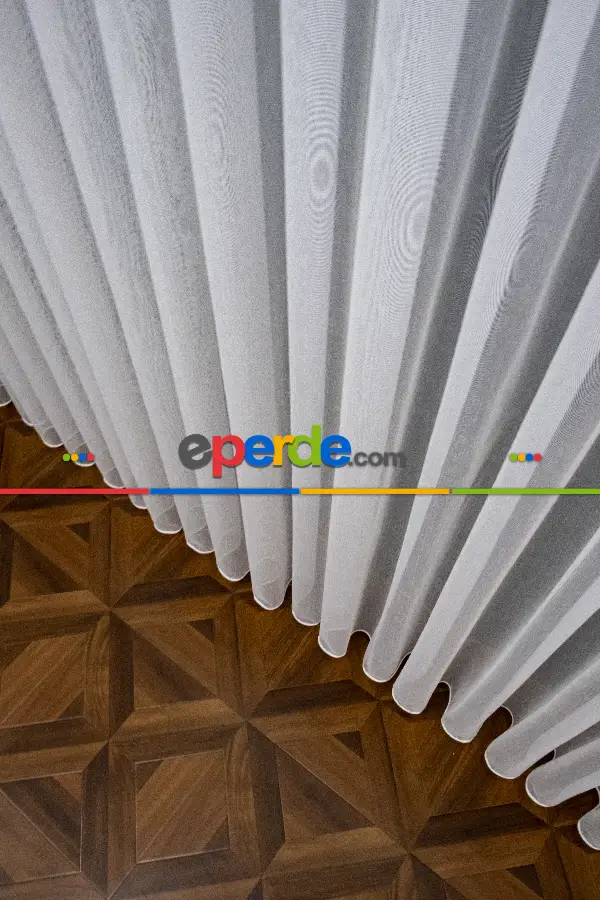 Hafif Düz Keten Tül Çok Dökümlüdür - İtinalı Dikiş - Kanun Pile - Kurşunlu Tül