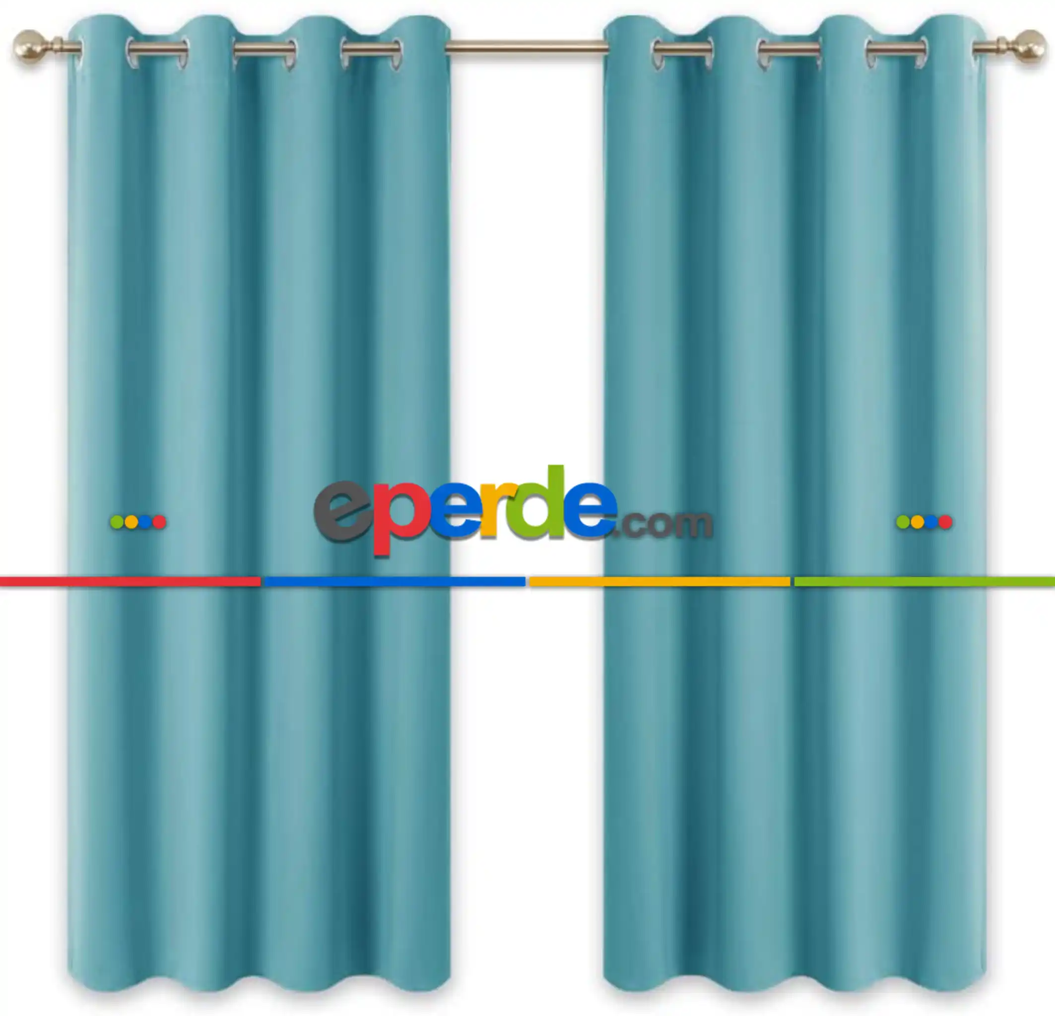 Turkuaz Mavi Perde Kuşgözü Rustik Perde Halka Kuşgözü Boru İçin Perde
