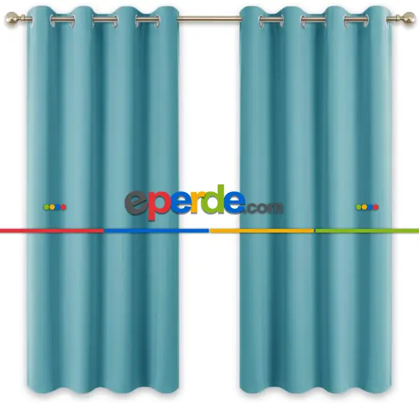 Yatak Odası Turkuaz Mavi Perde Kuşgözü Rustik Perde Halka Kuşgözü Boru İçin Perde