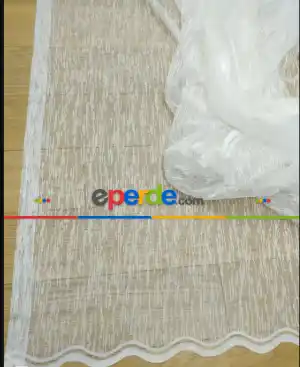 Spor Desen Çizgili Fransız Dantel Tül Perde ( Hazır Ölçü 1/2.5 Normal Pile )- Ekru 200cm X 195cm 