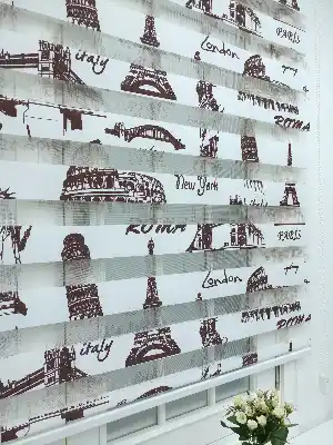 %40 Indirimli !!! Paris Baskılı Zebra Perde 70x200cm- Kahverengi