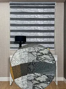 Genç Odası Parlak Gri Mavi Jakar Dokuma Zebra Perde, Standart Metal Kasalı Yüksek Kalite Kornişe Kolay Montaj Seçenekli