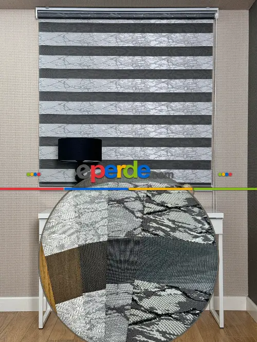 Parlak Gri Jakar Dokuma Zebra Perde, Standart Metal Kasalı Yüksek Kalite Kornişe Kolay Montaj Seçenekli