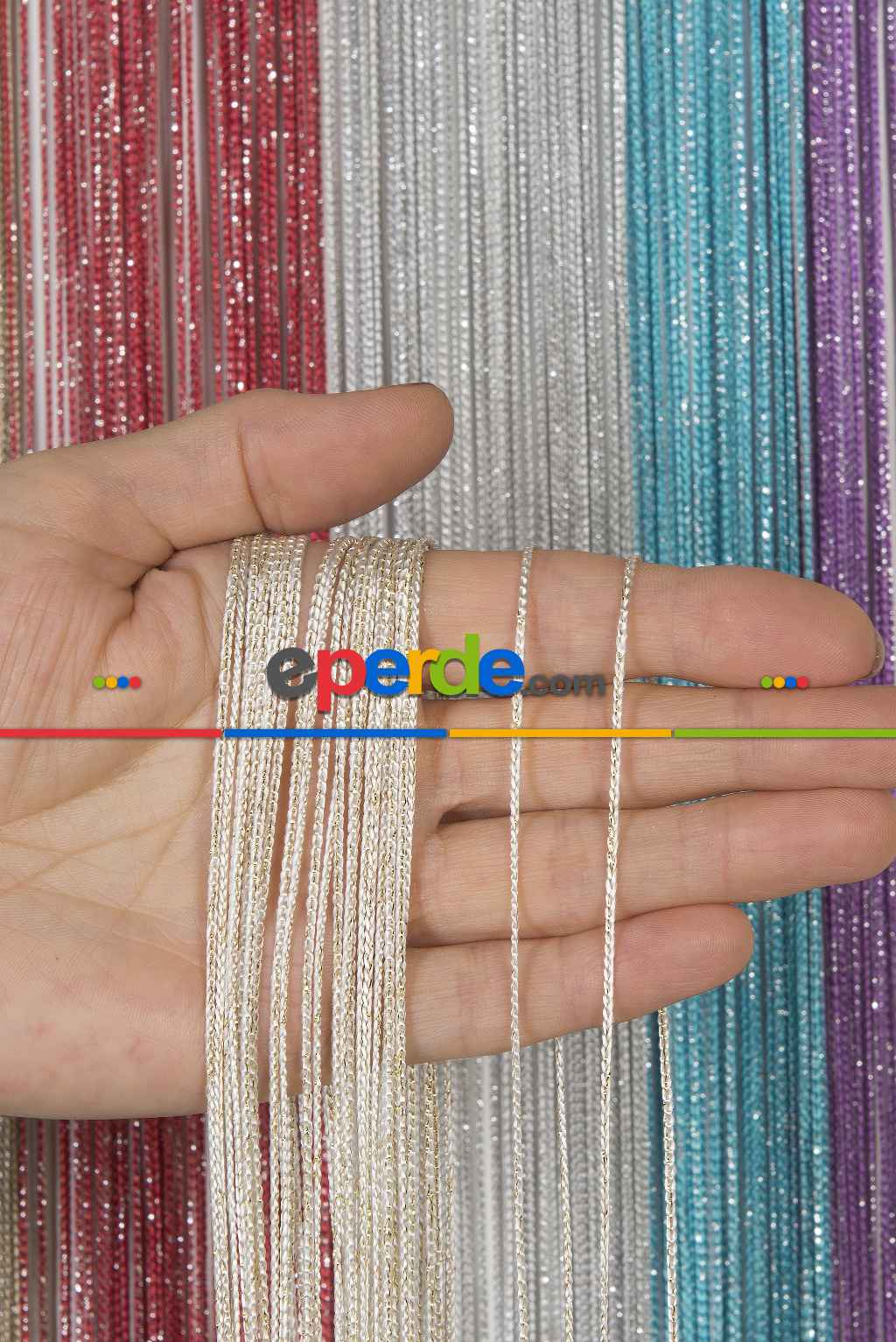 İnce Zincir Seri İp Perde Beyaz Altın- Beyaz-altın Simli