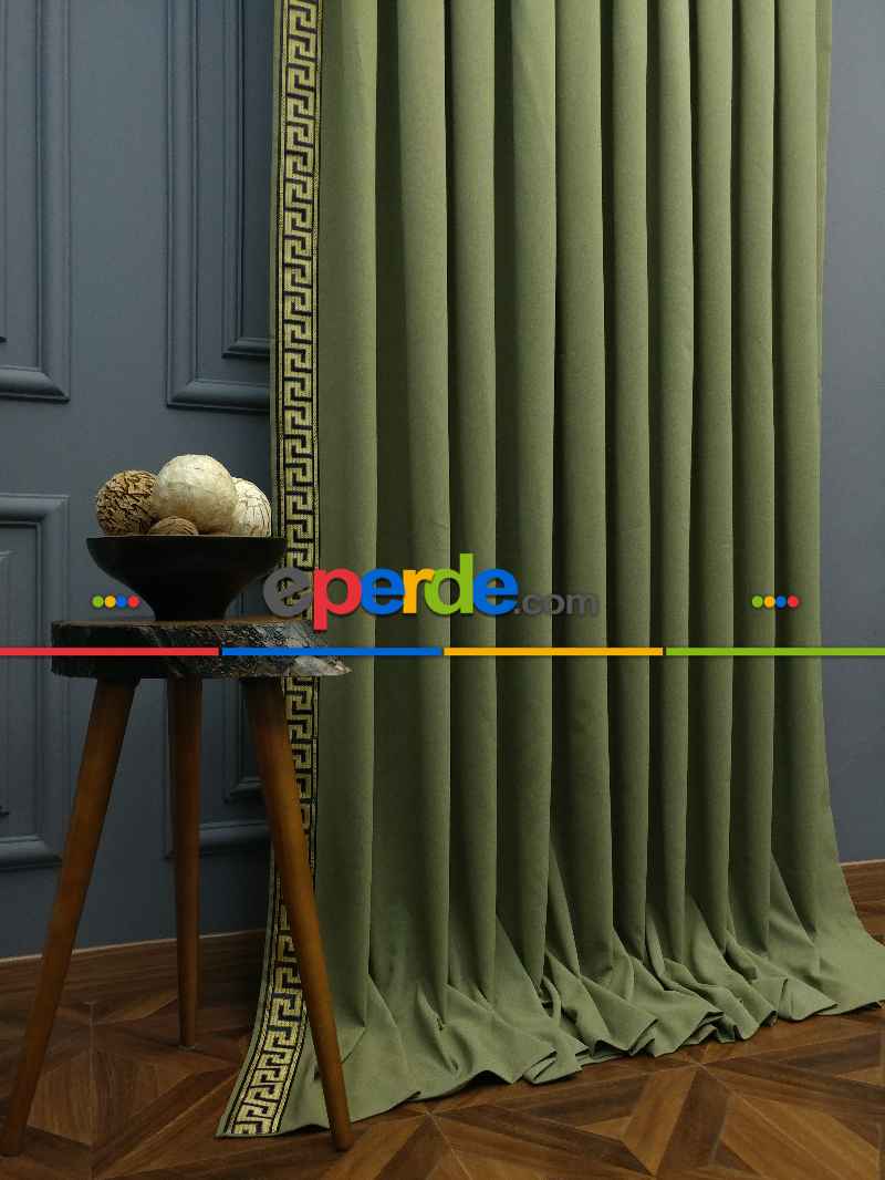 Salon Perdesi - Modern Bordürlü Salon Fon Perdesi İkon 2021 Elıte- Siyah