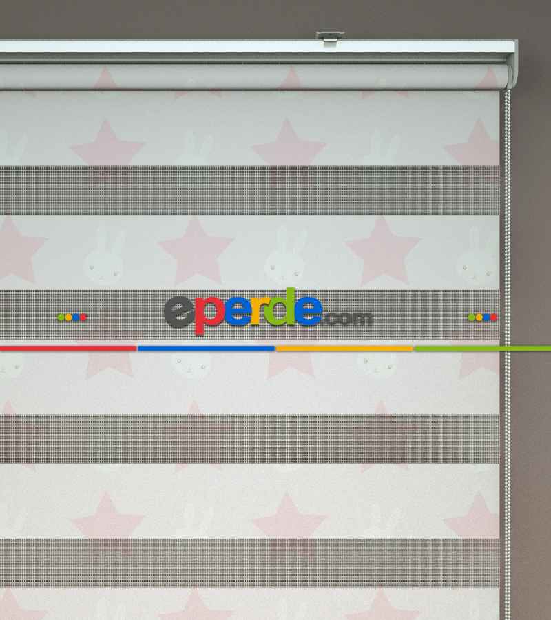 Yıldız Desenli Baskılı Zebra Perde- Çok Renkli