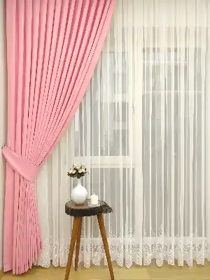 Pembe Renk Düz Sade Fon Perde ( En 150cm Dökümlü Fon )- Pembe Açık