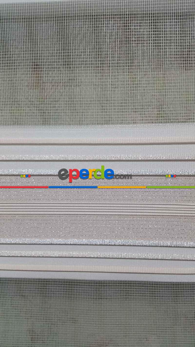 Elit Simli Pileli Zebra Perde Pudra Pembe - Gümüş Simli