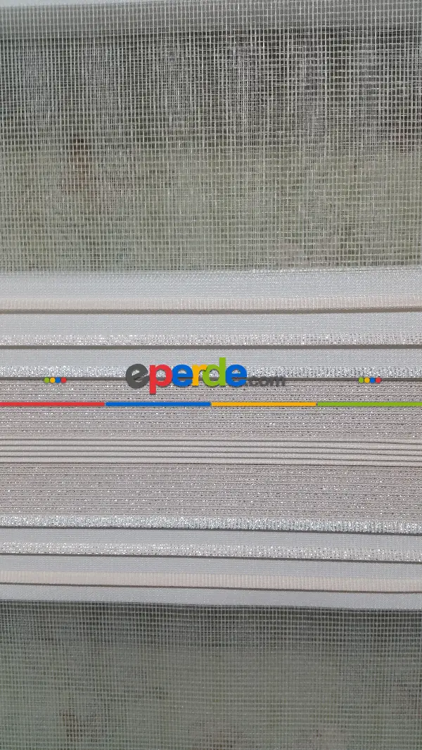 Oturma Odası - Elit Simli Pileli Zebra Perde Pudra Pembe - Gümüş Simli