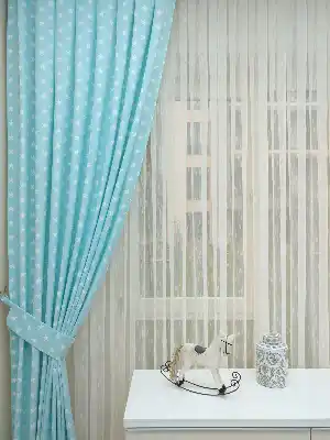 Yıldız Desenli Fon Perde ( Leke Tutmaz )- Mavi Açık
