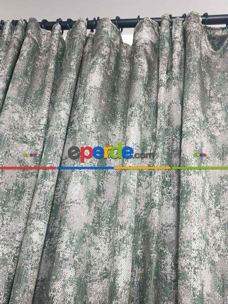 Geniş Enli Jakarlı Dokuma Salon Yatak Odası Lüks Perdeler 9 Renkli -yeşil Gri Hardal