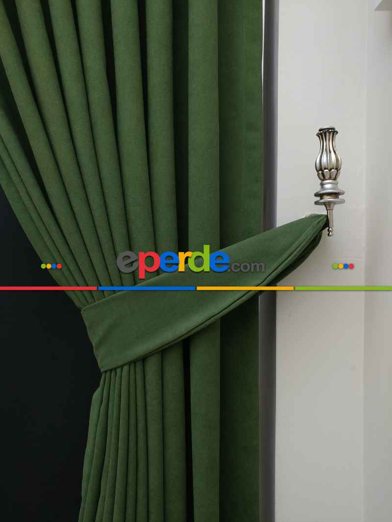 Düz Renk Dökümlü Fon Perde (180)- Koyu Yeşil