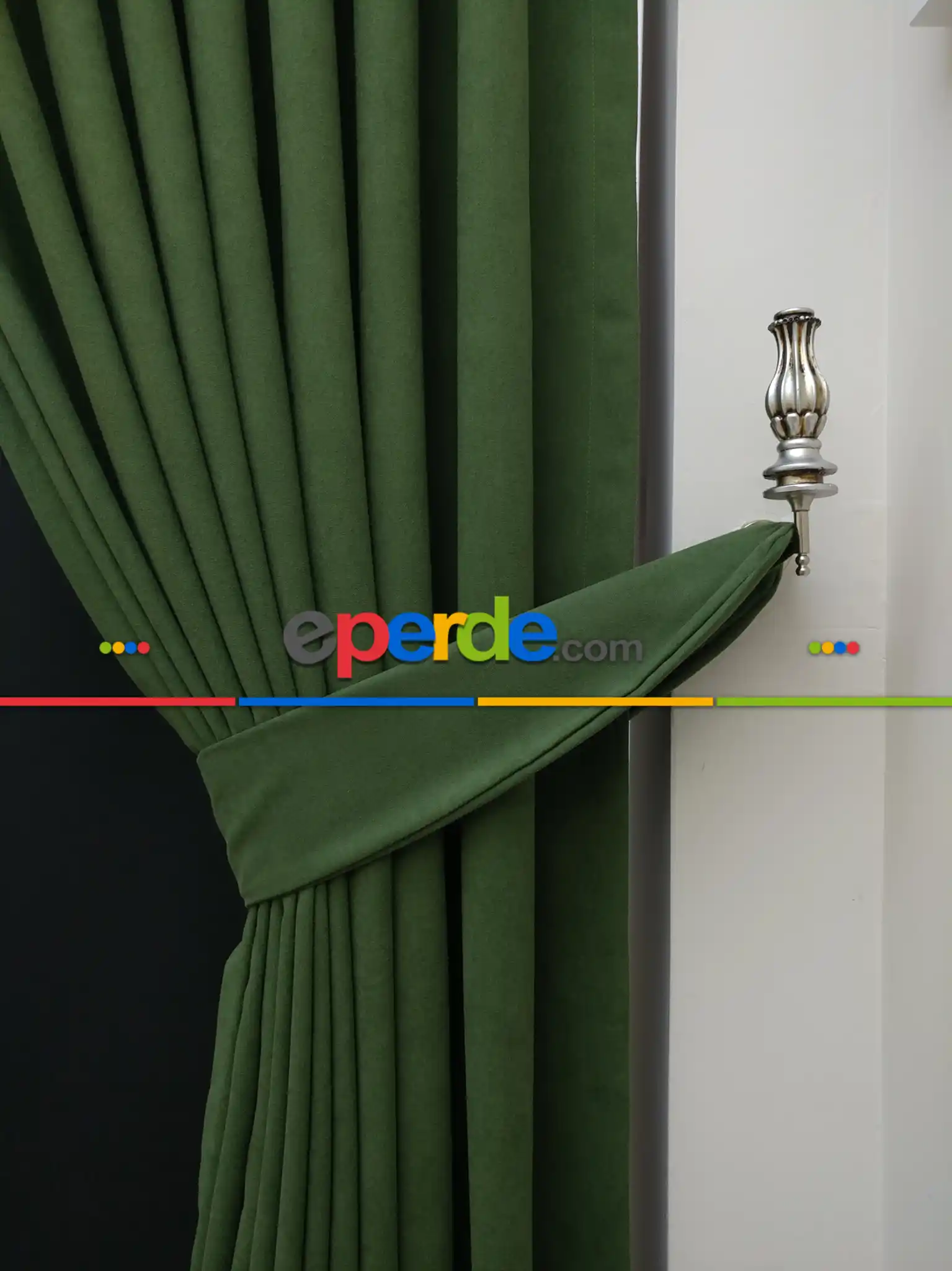 Düz Renk Dökümlü Fon Perde (180)- Koyu Yeşil