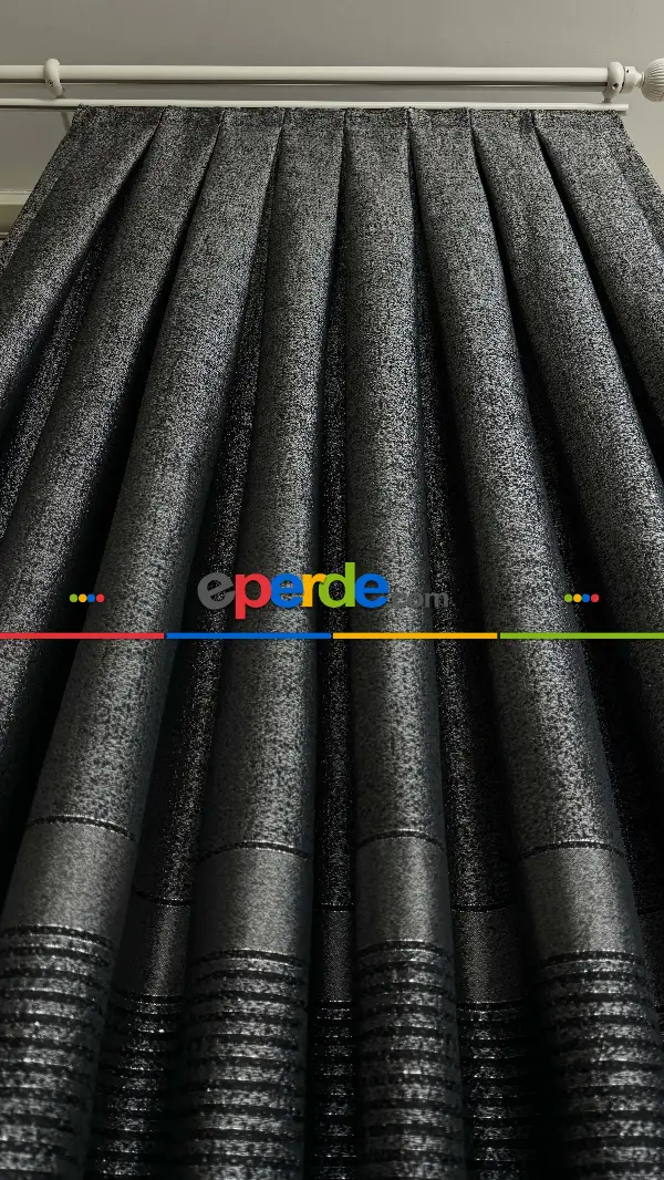 Antrasit Gri Jakar Dokuma Çizgili Pano Fon Perde