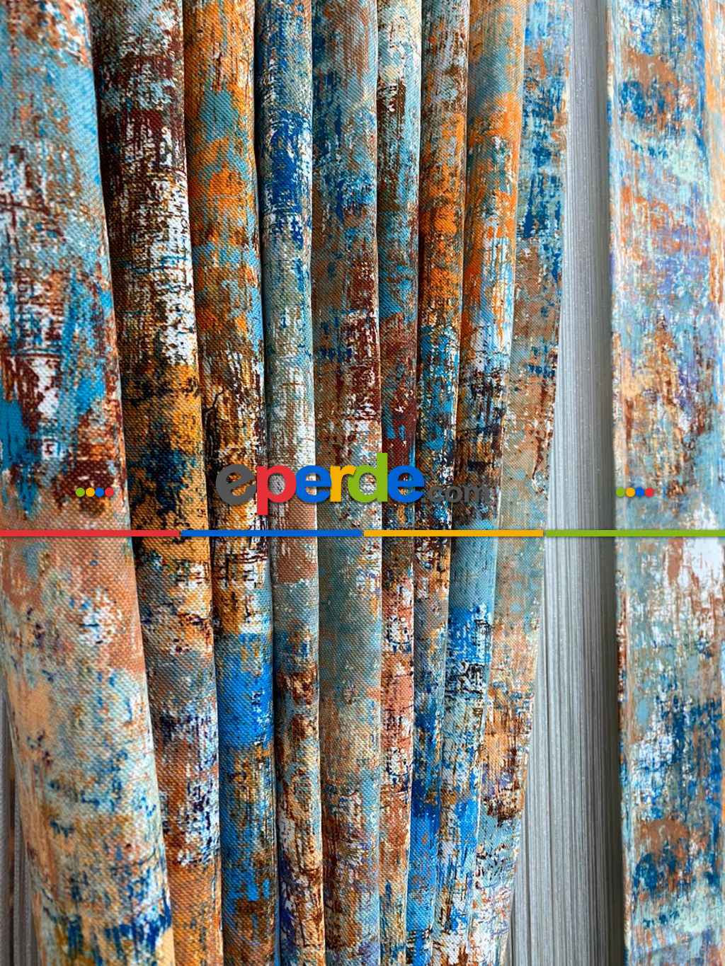 Modern Desenli Fon Perde 7 - ( Kalın Pamuklu Kumaş)- Kahve Venge-mavi Açık-mavi Koyu-ekru-hardal Sarısı