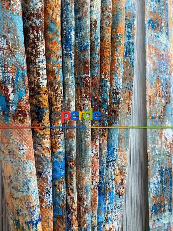 Modern Desenli Fon Perde 7 - ( Kalın Pamuklu Kumaş)- Kahve Venge-mavi Açık-mavi Koyu-ekru-hardal Sarısı