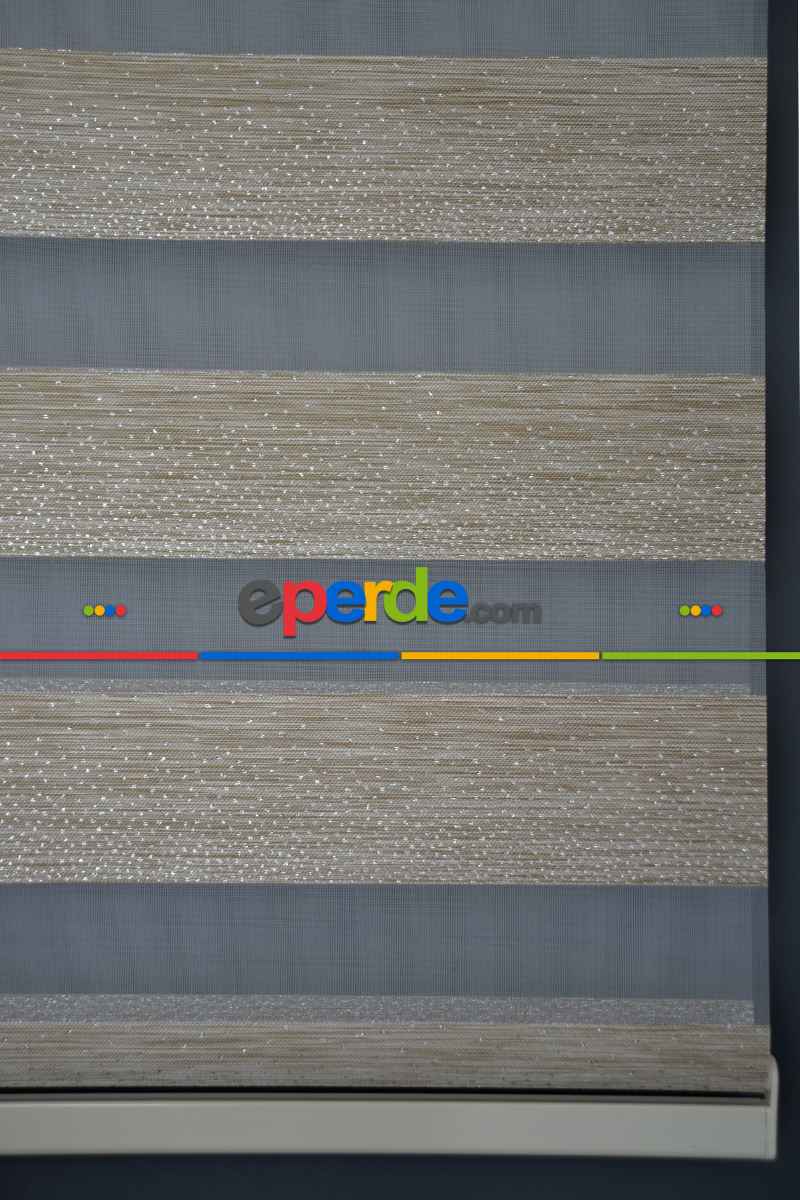 Halim Perdesan Sm-402 Haki & Gümüş Yaldız Renk Etekli Veya Eteksiz Zebra Stor Perde