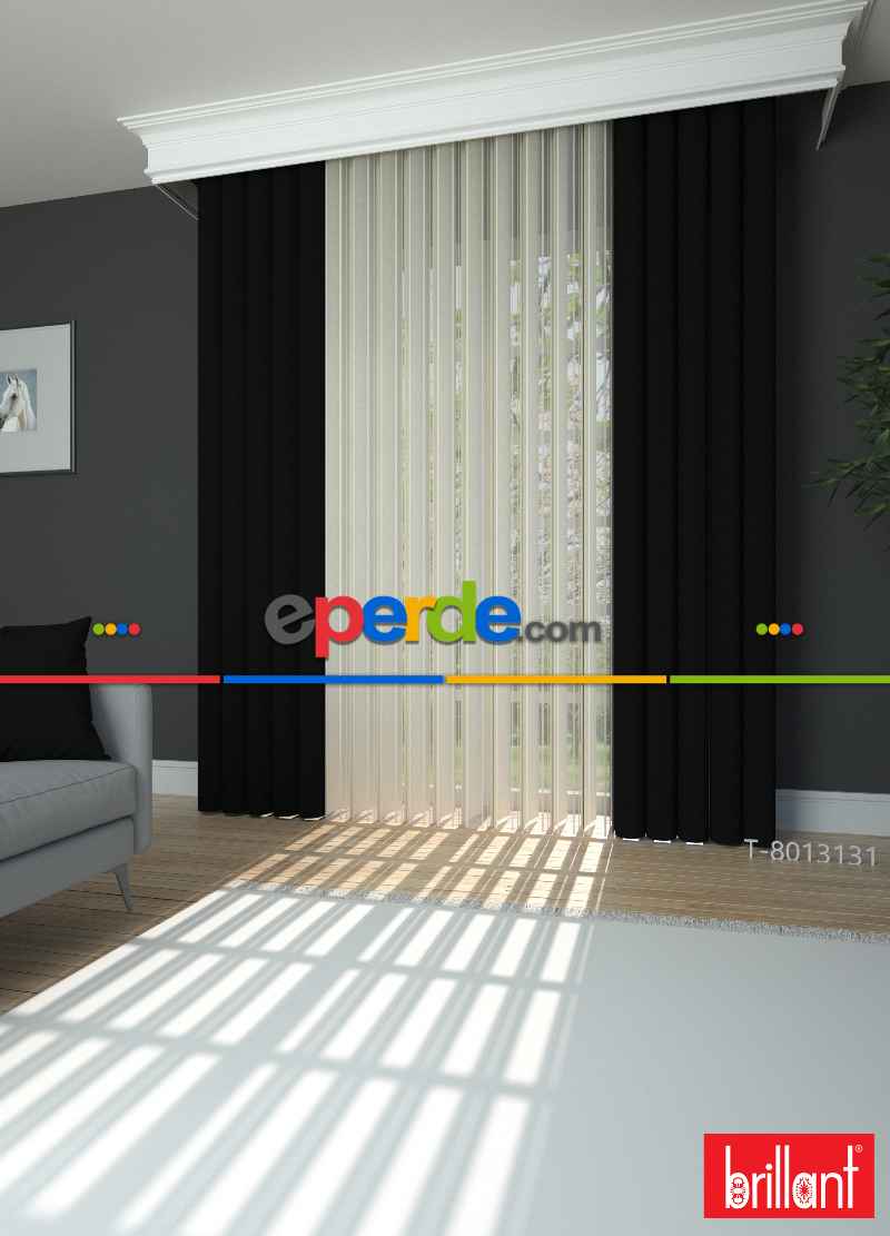 Brillant Akıllı Tül Siyah Perde Tül Dikey Zebra Perde Düz 1. Kalite