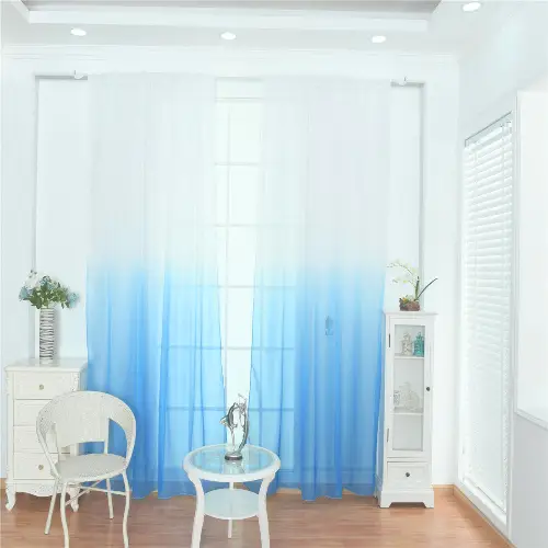 Renkli Geçişli Yeni Moda Pastel Renk Tül Perde - Mavi - Kurşunlu Tül