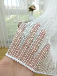 Salon Tül Perde - Brillant Zincir Desenli Düz Armür Tül Perde - Yüksek Gramajlı - (ütü Gerektirmez)- Ekru