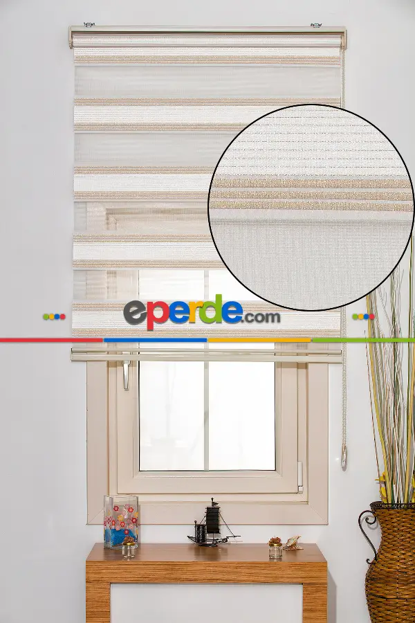 %25 İndirimli!!! Pilise Star Altın Sarısı Pliseli Zebra Perde - Krem-altın Simli