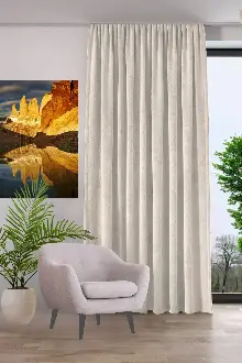 Oturma Odası - Kadife Dokulu Fon Perde Pilesiz Tek Kanat Krem