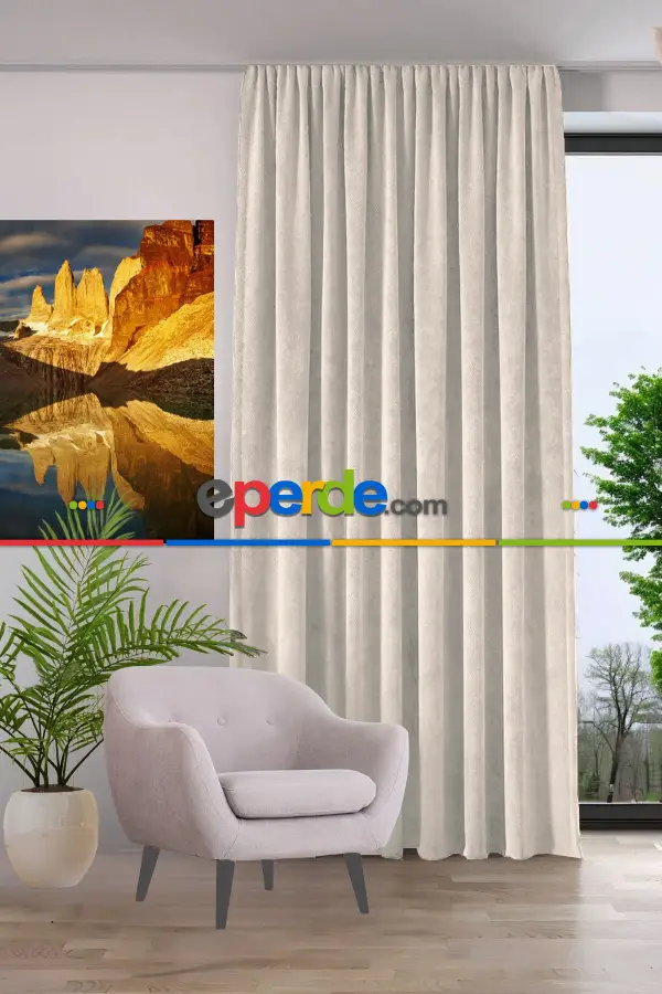 Yatak Odası - Kadife Dokulu Fon Perde Pilesiz Tek Kanat Krem