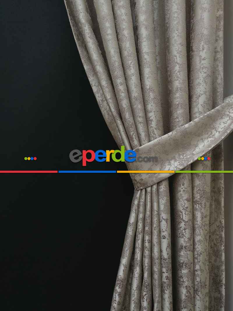 Gri Krem Desenli Jakar Fon Perde (180cm En)- Gri-füme-antrasit-krem Açık