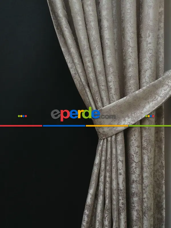 Gri Krem Desenli Jakar Fon Perde (180cm En)- Gri-füme-antrasit-krem Açık