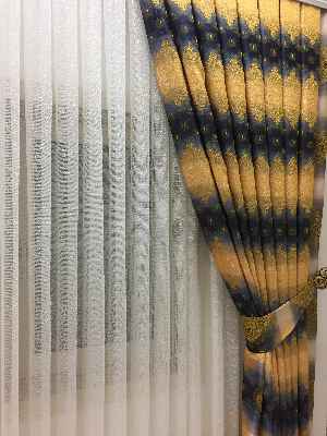 Salon Fon Perde - Lacivert Damasklı Fon Perde Lüx- Lacivert