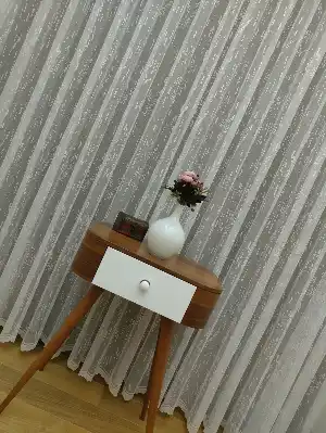 Özel Örme Dokulu Tül Perde- Ekru