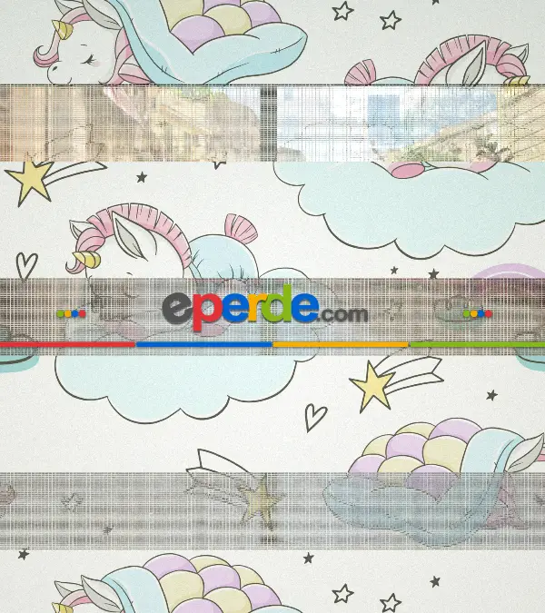 Unicorn Desenli Baskılı Zebra Perde- Çok Renkli