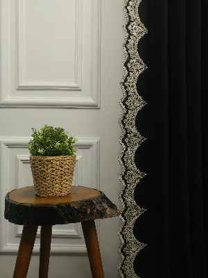 Arzenen Birinci Sınıf Kalite Nakış Kord Desenli Tek Kanat Fon Perde - Siyah