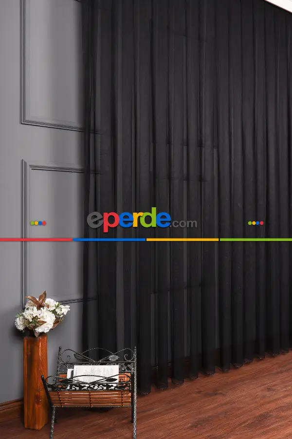 Siyah Grek Tül Perde Petek Zemin