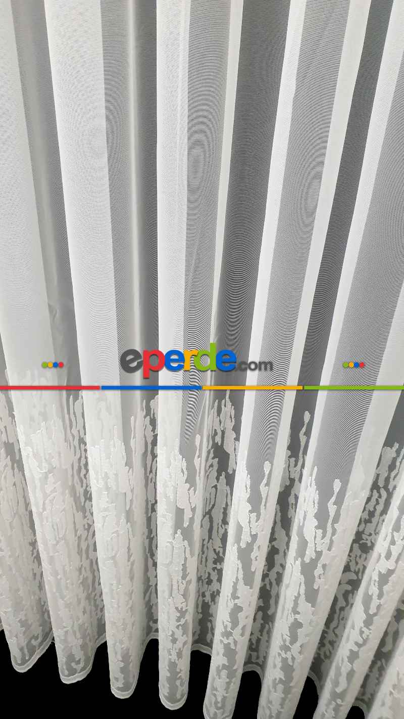 Brillant Tül Perde - Etek Ucu Ağaç Kabuğu Desenli İşlemeli Tül