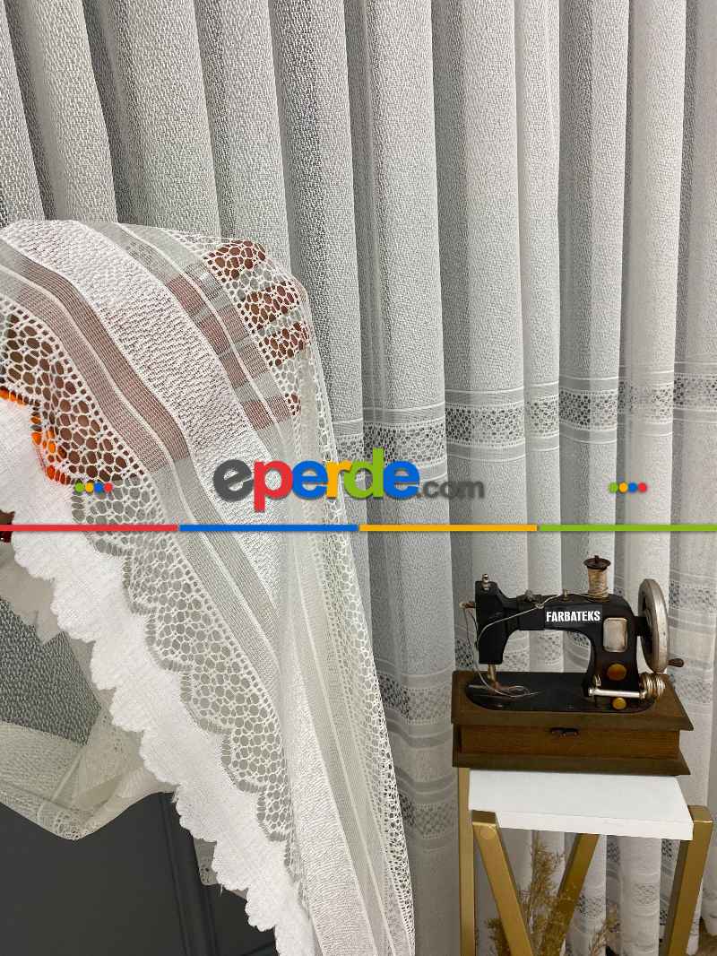 Çizgili Tül Perde - Spor Desenli - Tül Perde - Örme Tül Perde - Ütü İstemeyen