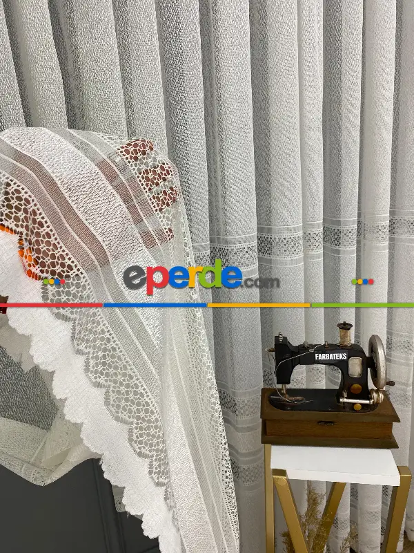 Salon - Paris Beyaz Ara Bantlı Yeni Tasarım Tül Perde