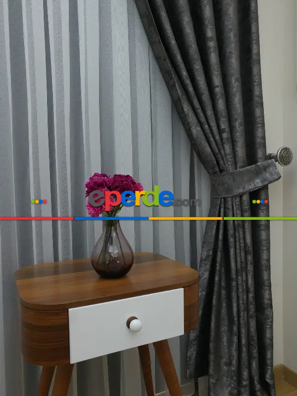 Gri - Katyonik Jakar Fon Perde- Gri-füme-antrasit