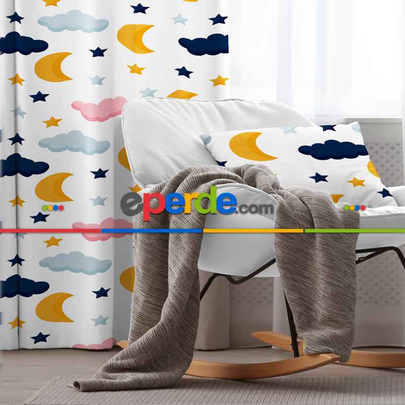 Gökyüzü Bulut Desenli Fon Perde Evim835 Kumaşı Kalındır Duck Bezi Değildir- Mavi-beyaz