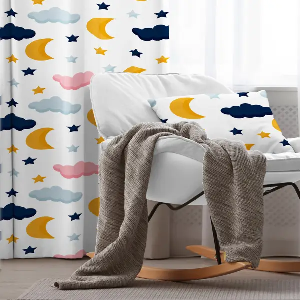Çocuk Odası - Gökyüzü Bulut Desenli Fon Perde Evim835 Kumaşı Kalındır Duck Bezi Değildir- Mavi-beyaz