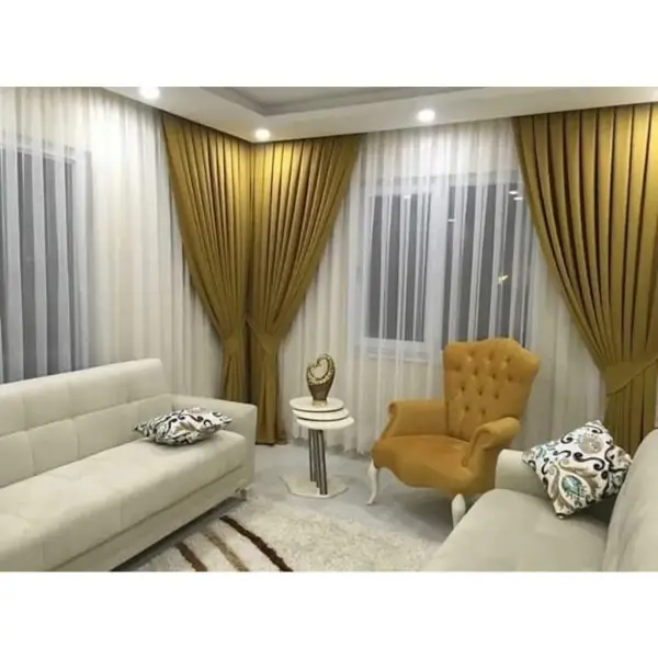 Salon - Taç Grek Damask Tül Perde- Beyaz