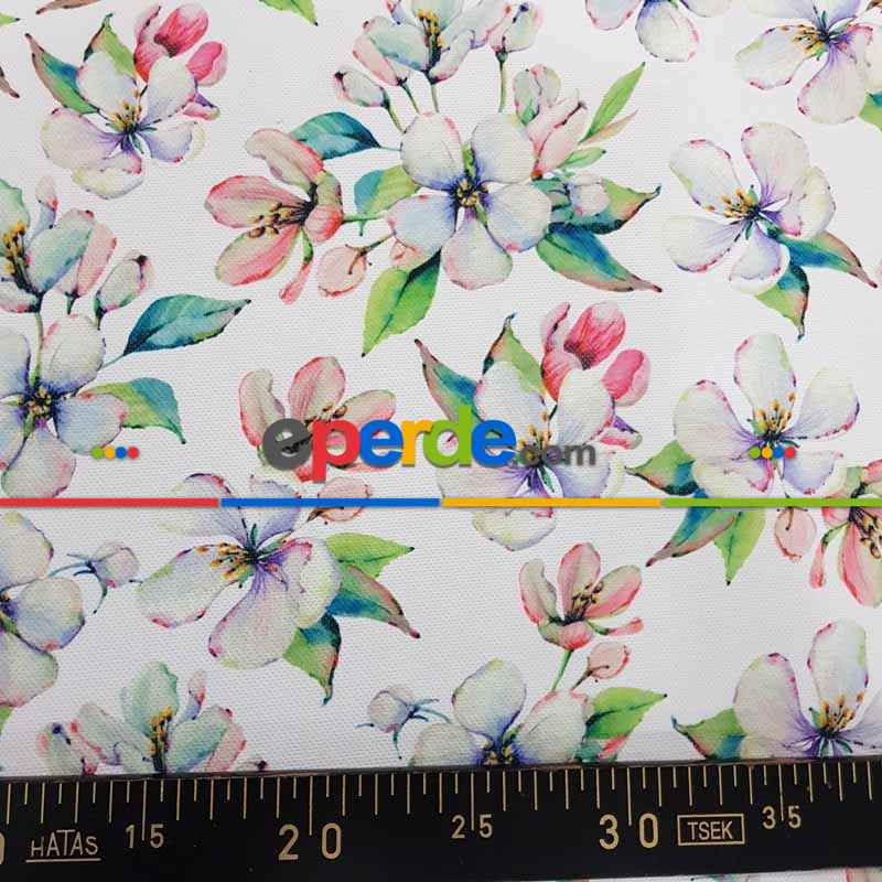 Mutfak Perdesi Kanat Fon Perde Soft Çiçek Desenli- Beyaz