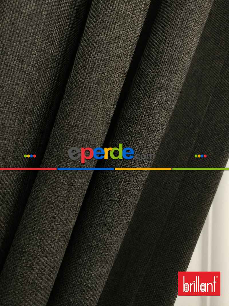 Brillant Keten Antrasit Renk Düz Fon Perde - Füme