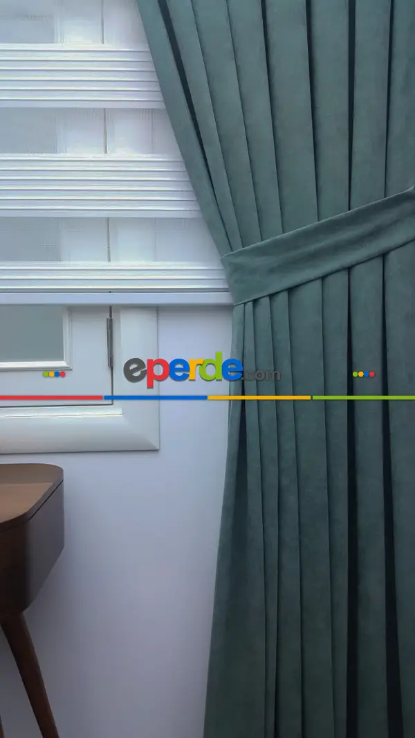 Turkuaz Yeşili Ara Renk - Düz Fon Perde (280 Eninde)- Turkuaz Yeşili Ara Renk