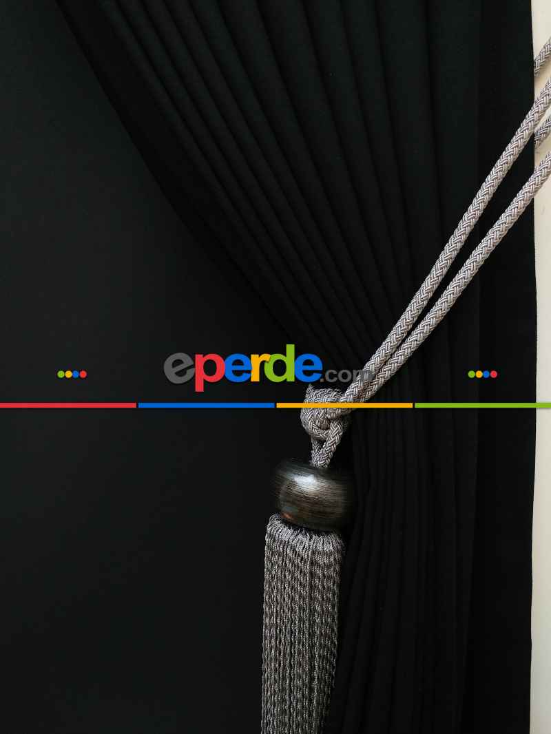 Siyah Düz Renk Dökümlü Fon Perde (150)- Siyah