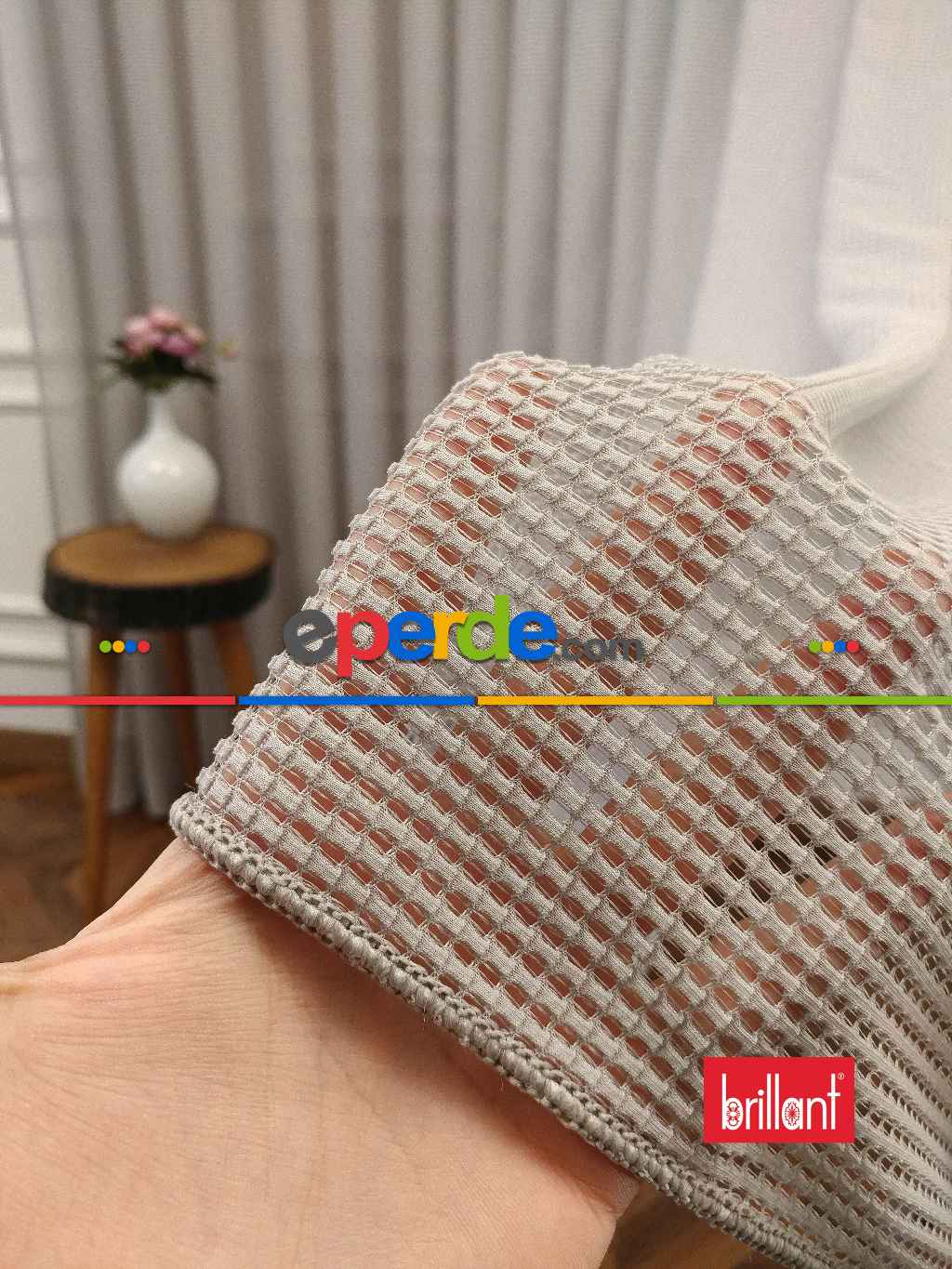 Brillant Örme Dantel Gri Renk Yüksek Gramajlı Dökümlü Tül Perde- Gri Açık - Kurşunlu Tül