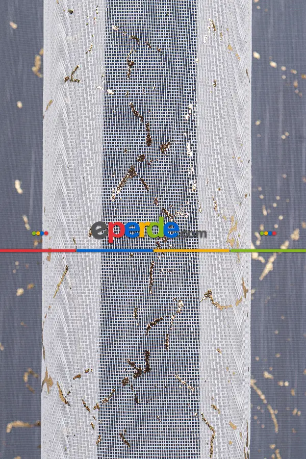 Salon Tül - Granit Dijital Baskılı Tül Perde Ekru-gold