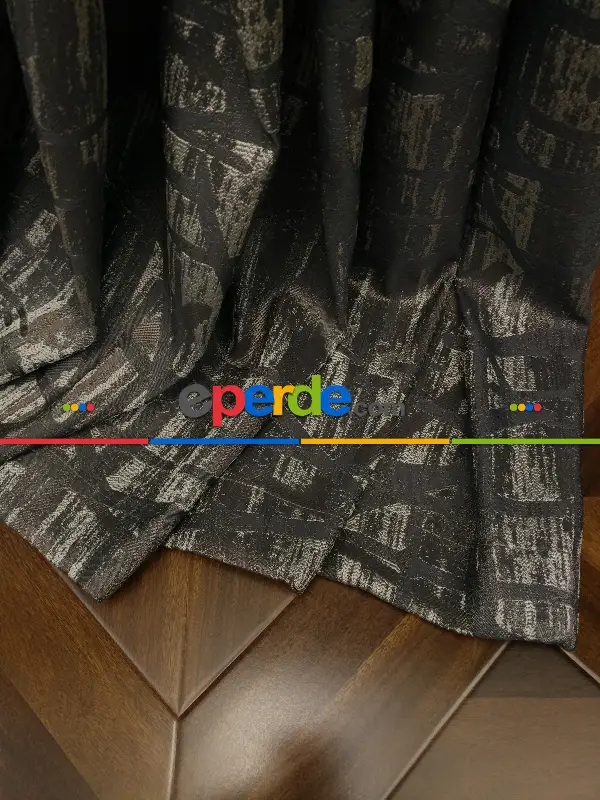 Modern Desenli Jakarlı Fon Perde Yeni Seri 101- Bej-füme-gri Açık